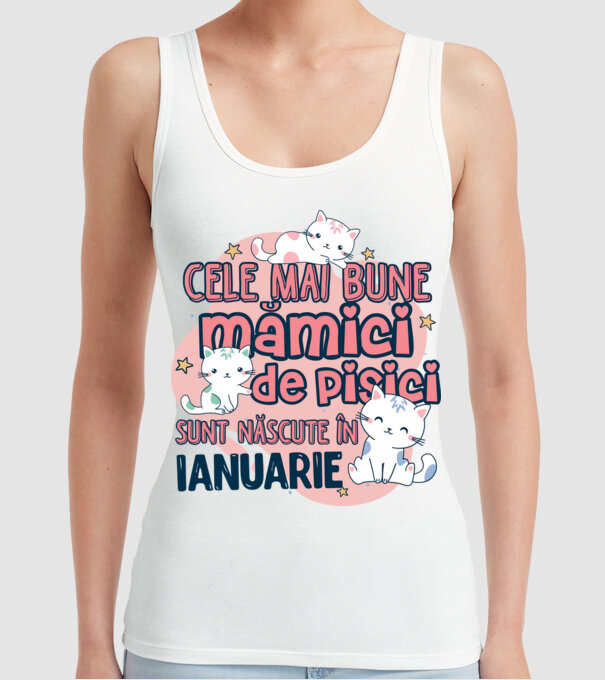 Cele mai bune mămici de pisici ianuarie model alb pe tricou