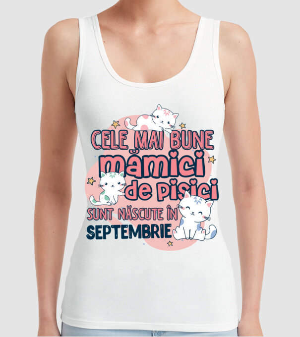 Cele mai bune mămici de pisici Septembrie model alb pe tricou