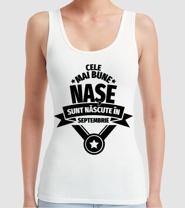 Cele mai bune nașe sunt născute în septembrie. model alb pe tricou