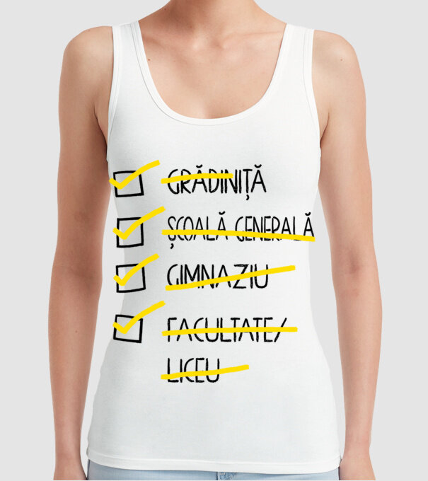 Cheklist educație - Facultate alb model alb pe tricou