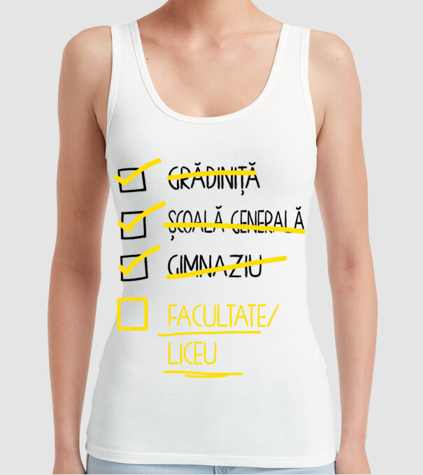 Cheklist educație - Gimnaziu alb model alb pe tricou