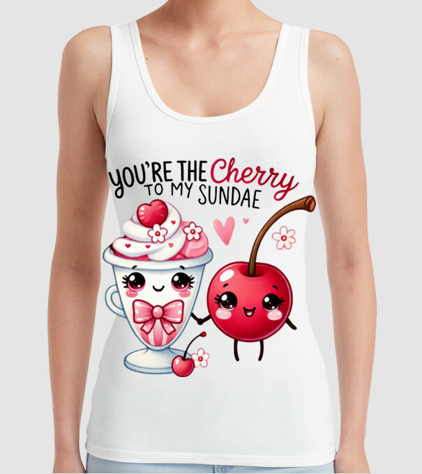 Cherry to my Sunday model alb pe tricou