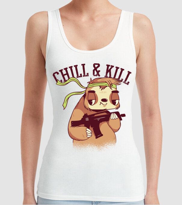 chill and kill model alb pe tricou