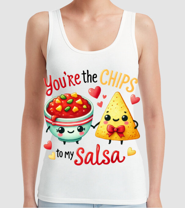 Chips to my Salsa model alb pe tricou