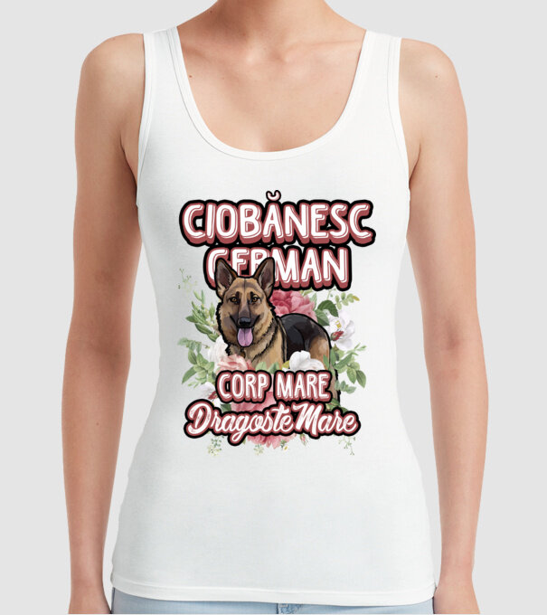 ciobănesc german - corp mare, dragoste mare model alb pe tricou