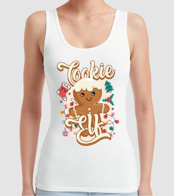 Cookie elf model alb pe tricou