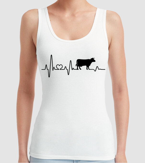 Cow Heartbeat model alb pe tricou