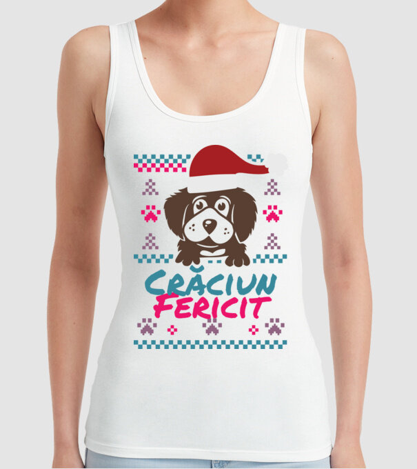 Crăciun Fericit câine model alb pe tricou