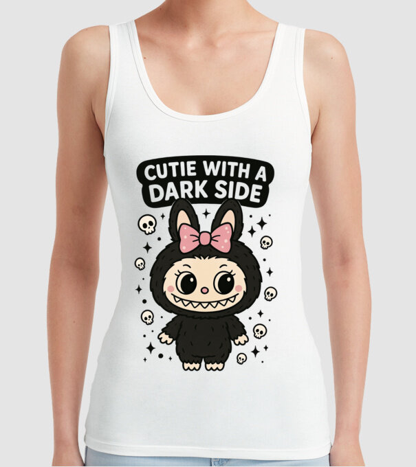 Cutie with a dark side model alb pe tricou