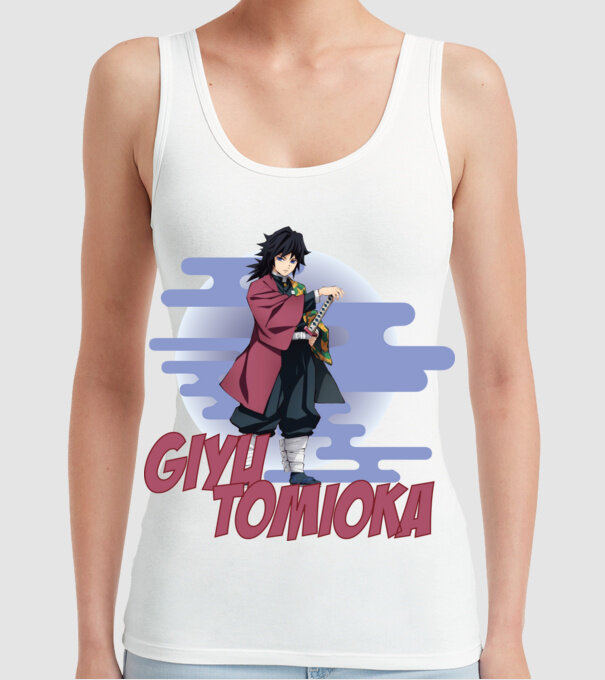 Demon Slayer Giyu model alb pe tricou