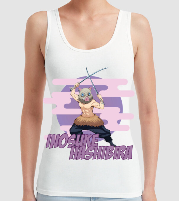 Demon Slayer Inosuke model alb pe tricou