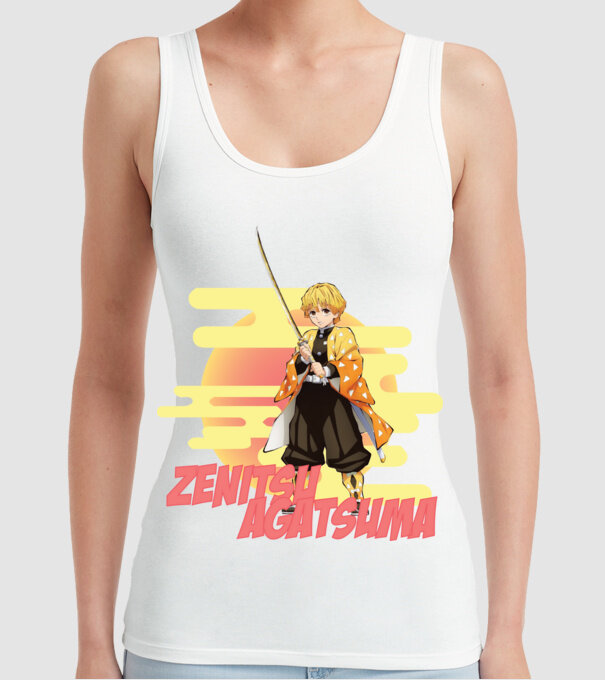 Demon Slayer Zenitsu model alb pe tricou