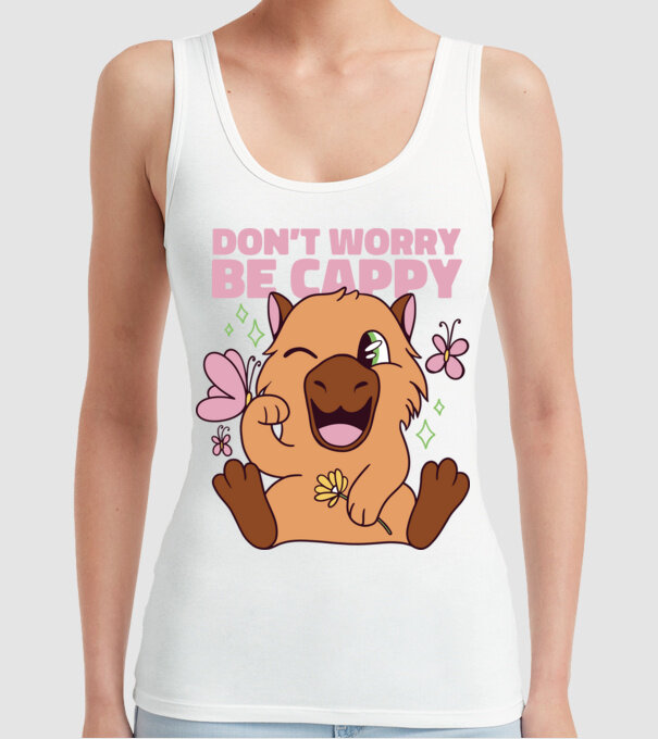 Don't worry be cappy - capibară model alb pe tricou
