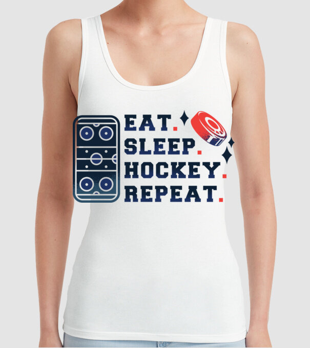 Eat Sleep Hockey Repeat model alb pe tricou