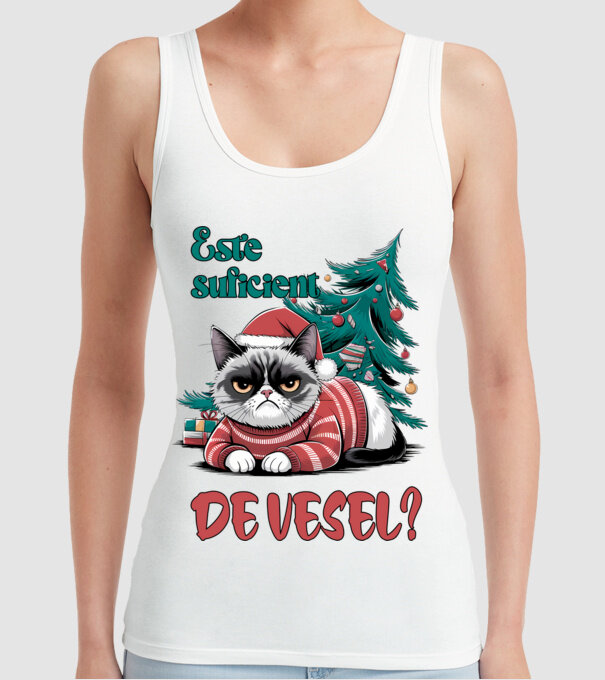Este suficient de vesel? pisică Crăciun model alb pe tricou