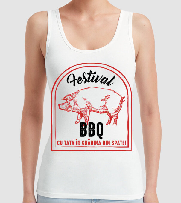 Festival BBQ - cu tata în grădina din spate! model alb pe tricou