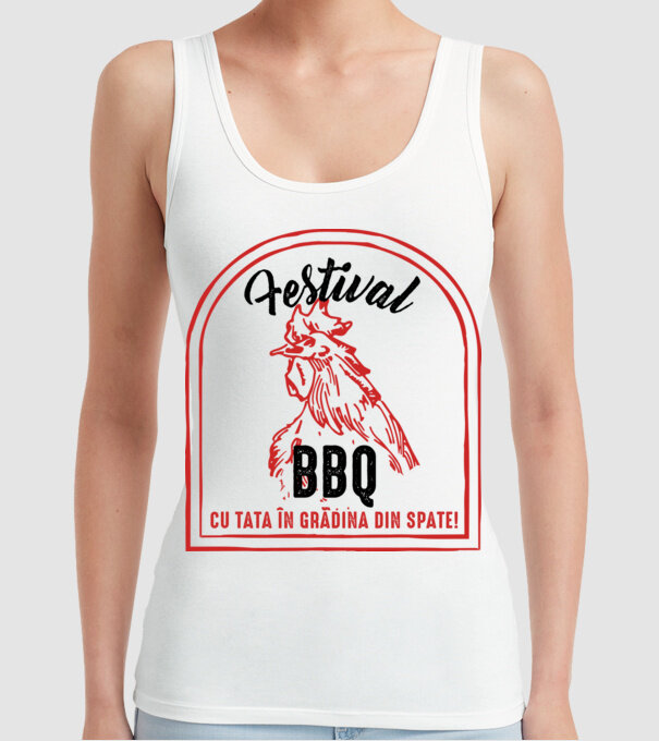 Festival BBQ - cu tata în grădina din spate! model alb pe tricou