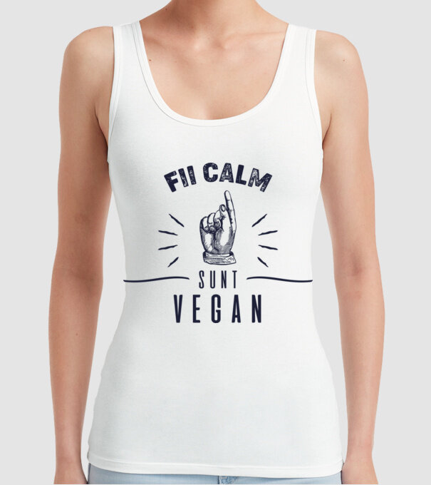 fii calm, sunt VEGAN model alb pe tricou