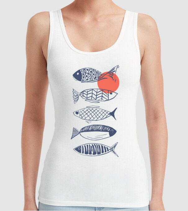 Fish model alb pe tricou