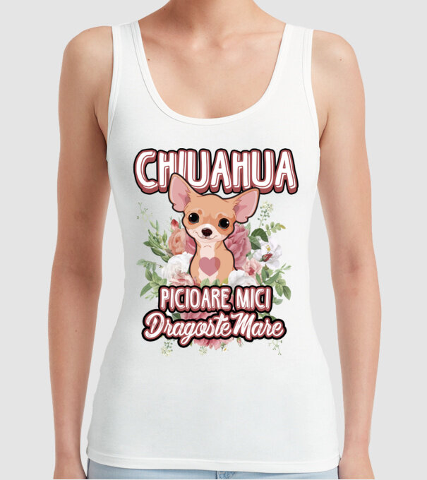 chihuahua : picioare mici dragoste mare model alb pe tricou