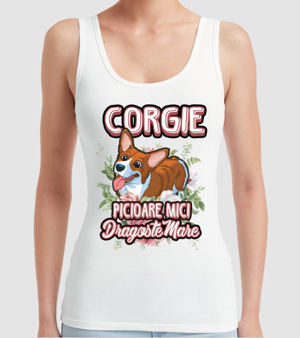 corgie : picioare mici dragoste mare model alb pe tricou