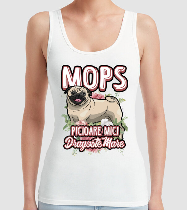 mops : picioare mici dragoste mare model alb pe tricou