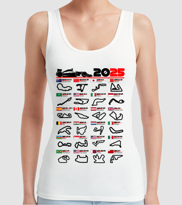 F1 calendar 2025 model alb pe tricou