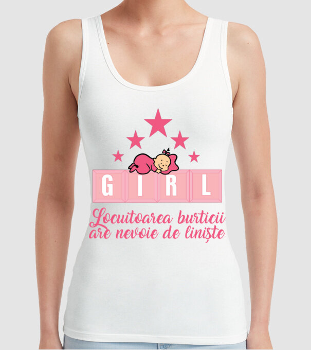 GIRL- Locuitoarea burticii are nevoie liniște model alb pe tricou