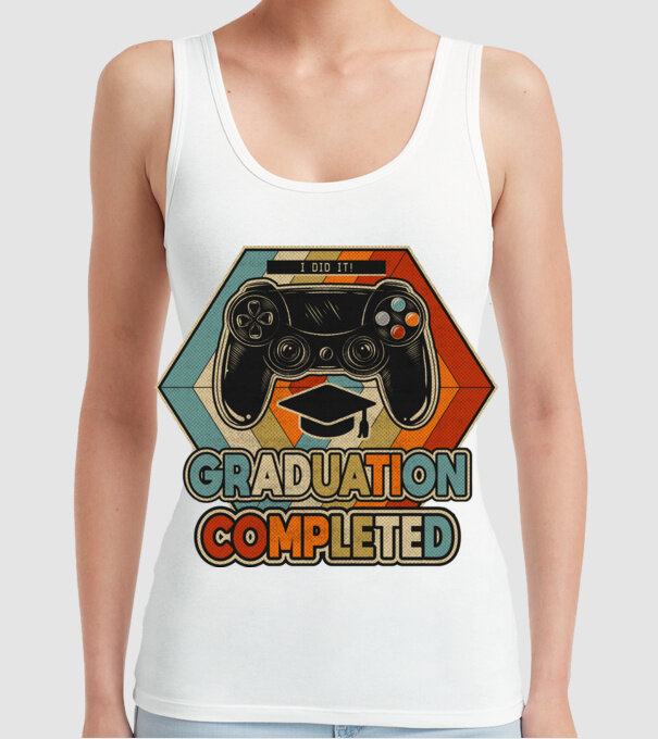 Graduatuion completed retro model alb pe tricou