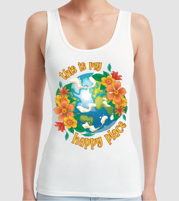 Happy Place model alb pe tricou