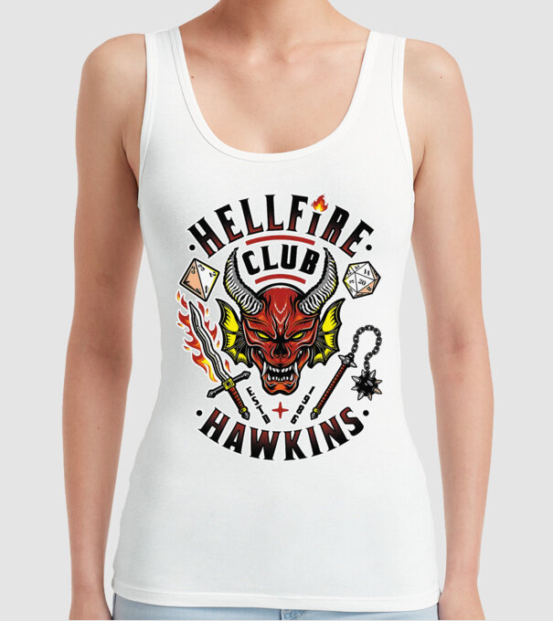 hellfire club hawkins model alb pe tricou