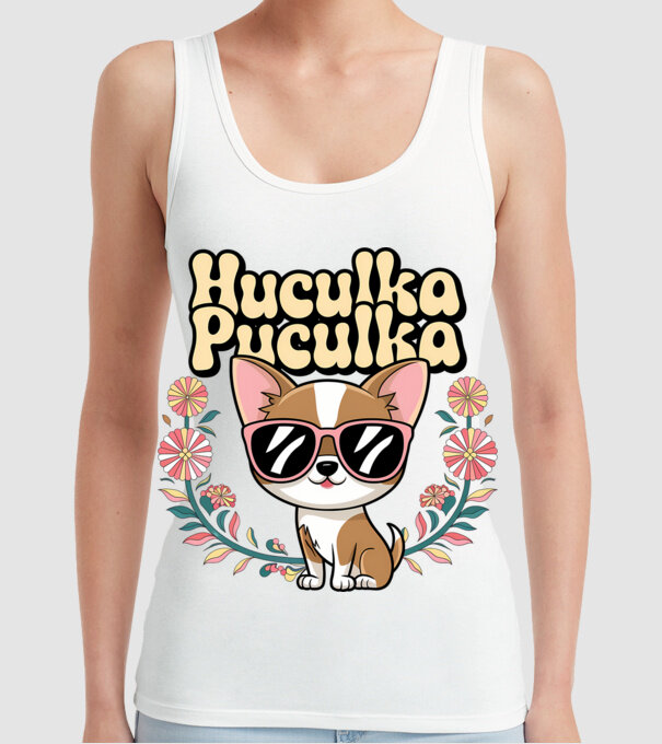 Huculka Puculka câine 1 model alb pe tricou