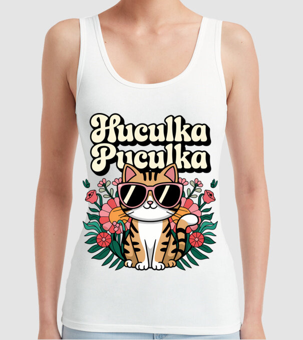Huculka Puculka pisică 3 model alb pe tricou