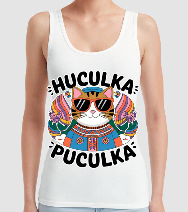 Huculka Puculka pisică 3 model alb pe tricou