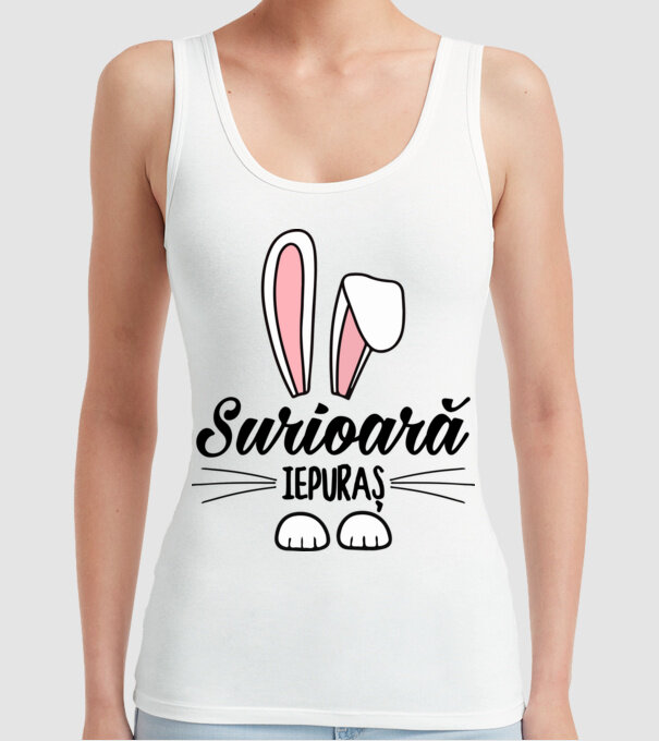 Iepuraș surioară model alb pe tricou