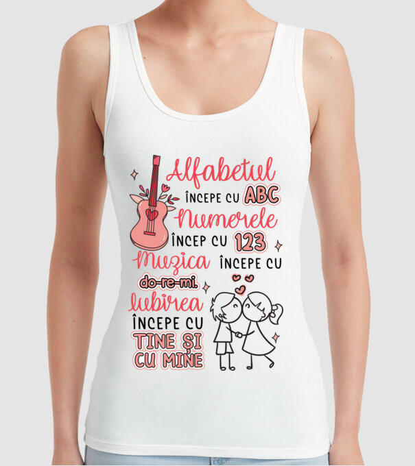 Iubirea începe cu-tine și cu mine model alb pe tricou