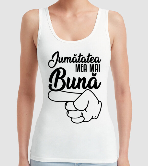 jumătatea mea mai bună model alb pe tricou