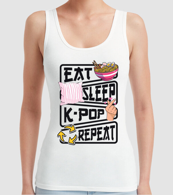 K-POP EAT SLEEP model alb pe tricou
