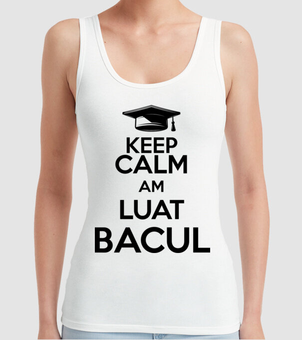 Keep calm, am luat bacul model alb pe tricou