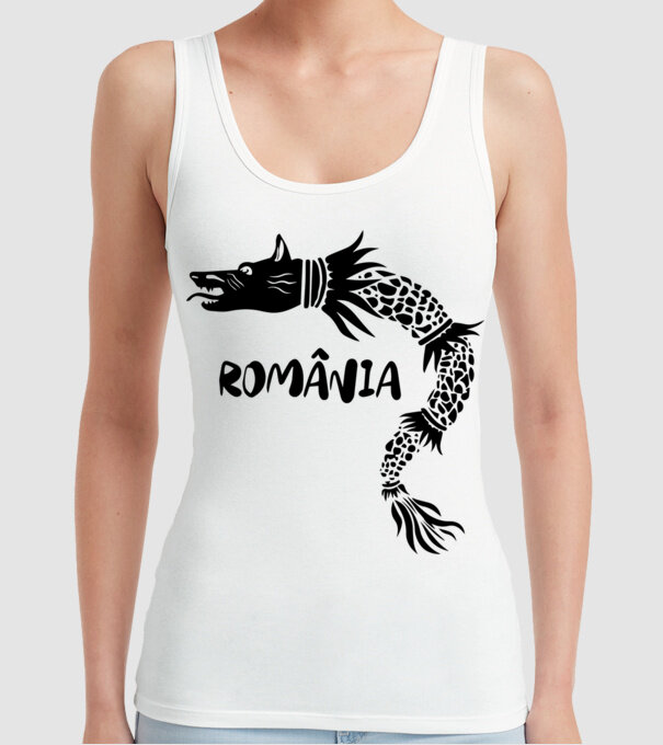 Lupul dacic negru model alb pe tricou