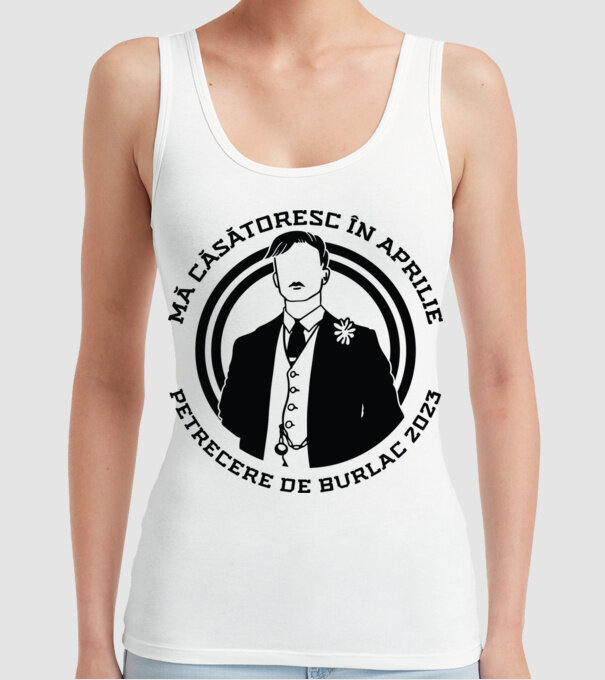 mă căsătoresc în aprilie - petrecere de burlac model alb pe tricou