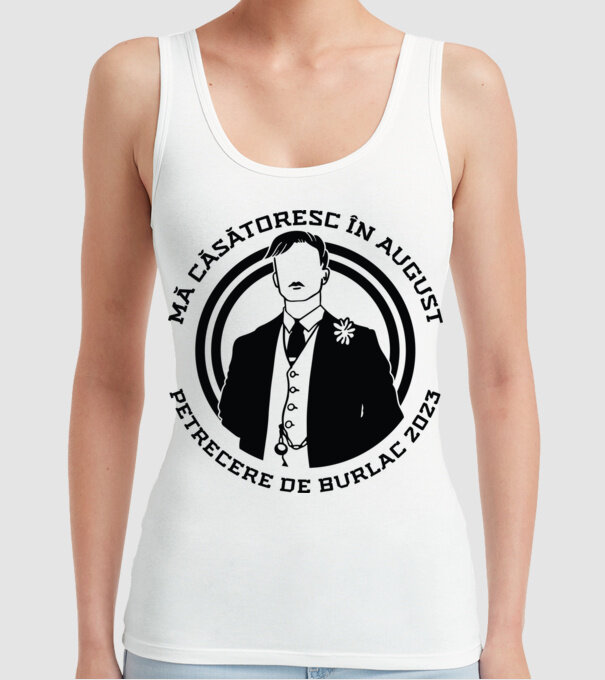 mă căsătoresc în august - petrecere de burlac model alb pe tricou