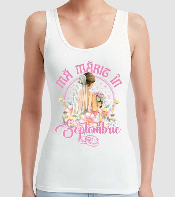 mă mărit - în septembrie model alb pe tricou