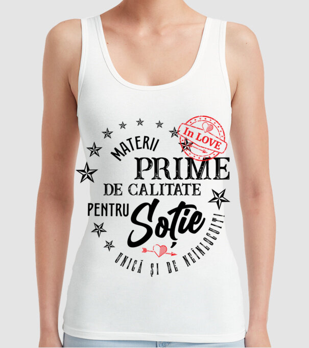 Materii prime de calitate pentru soție model alb pe tricou
