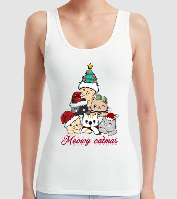 Meowy catmas model alb pe tricou