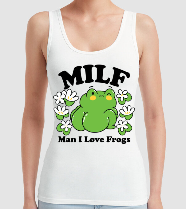 MILF man i love frogs model alb pe tricou