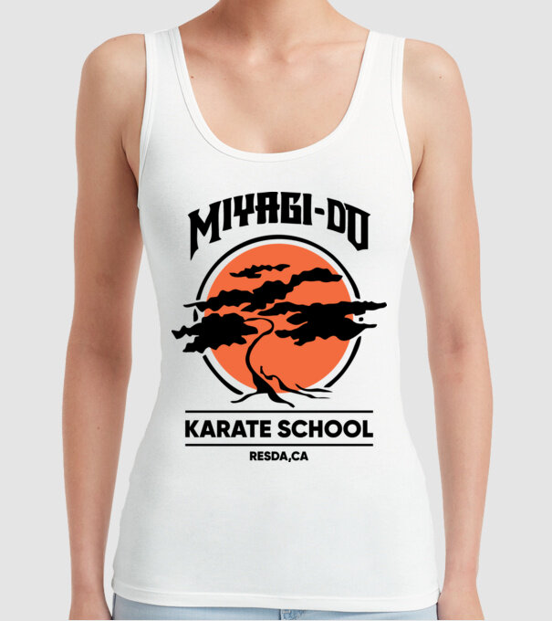 Miyagi-do karate school model alb pe tricou