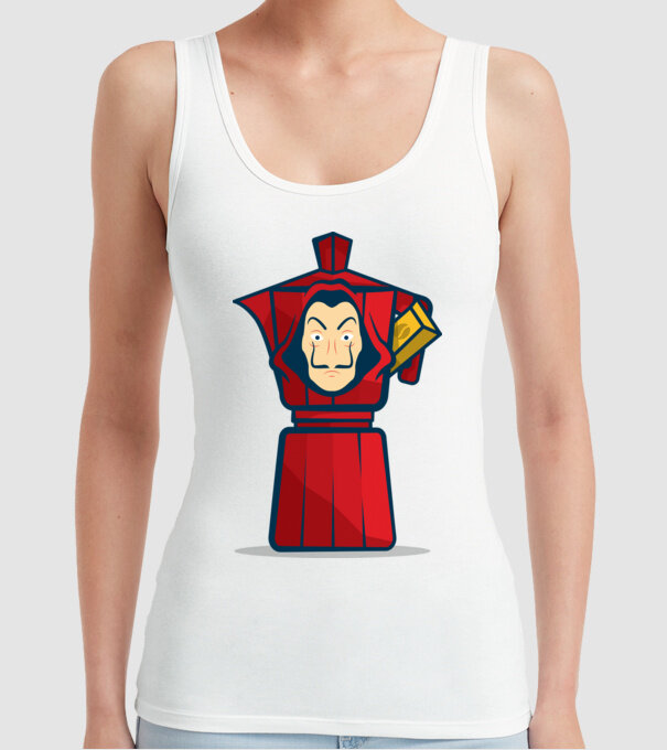 money heist coffee model alb pe tricou