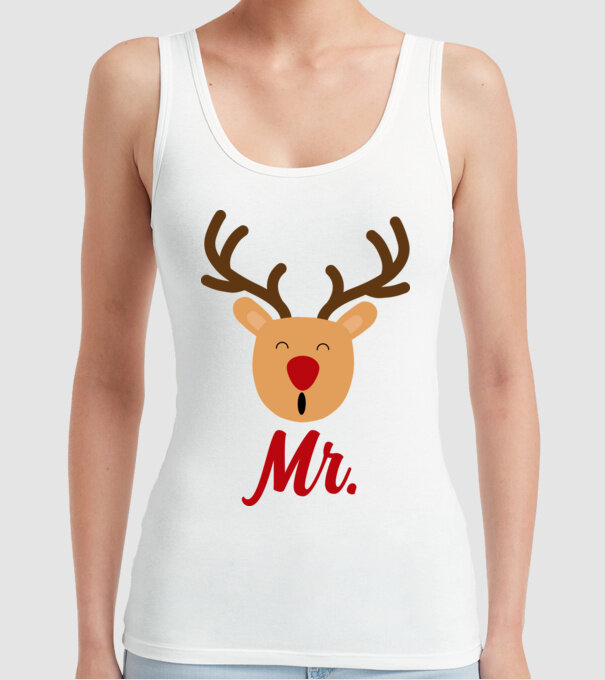 Mr. Reindeer Christmas couple model alb pe tricou