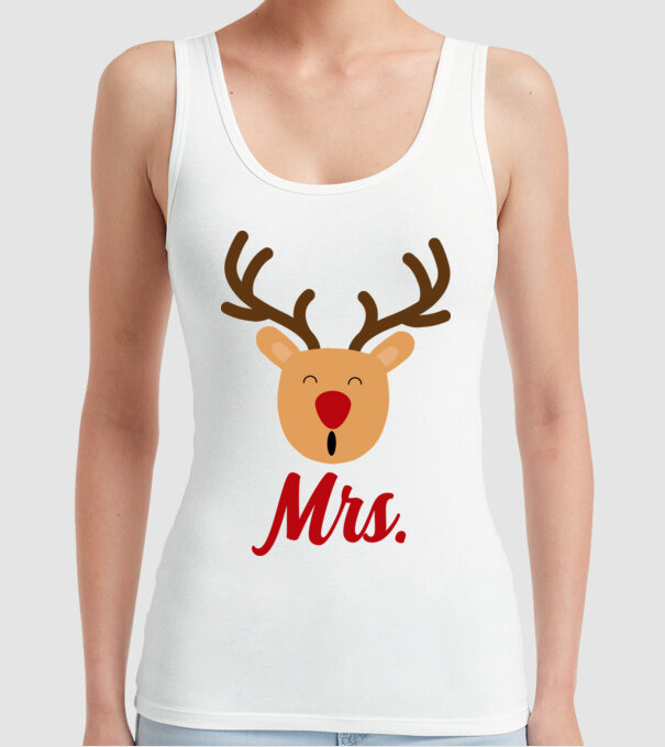 Mrs Reindeer christmas couple model alb pe tricou